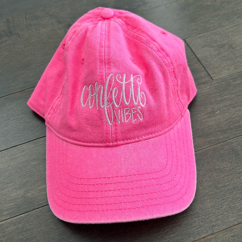 ALL SHE WROTE NOTES Confetti Vibes Ball Cap, Fluorescent Pink Fashion Casual
